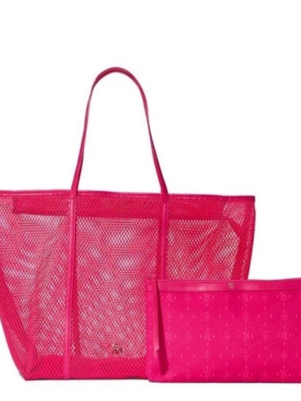 Victoria's Secret Hot Pink Mesh Beach Tote with Gold Logo